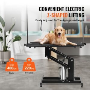 43" hydraulic pet grooming table, heavy duty dog grooming arm for medium/ small dogs, height adjustable dog grooming station, anti slip tabletop /dog grooming station, max bearing 400lbs