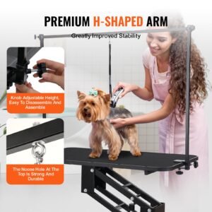 43" hydraulic pet grooming table, heavy duty dog grooming arm for medium/ small dogs, height adjustable dog grooming station, anti slip tabletop /dog grooming station, max bearing 400lbs