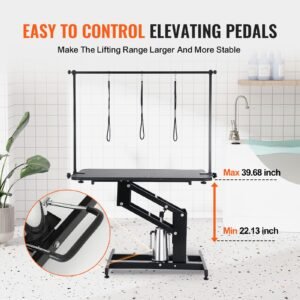 43" hydraulic pet grooming table, heavy duty dog grooming arm for medium/ small dogs, height adjustable dog grooming station, anti slip tabletop /dog grooming station, max bearing 400lbs