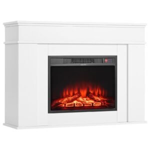 43 inch freestanding fireplaces, 1500w 5120btu fake electric fireplace stove heater with mantel, overheating protection, adjustable flames,timer, remote, for living room,bedroom,white