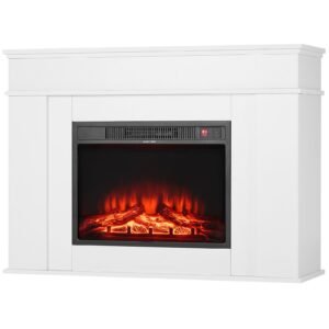 43 inch freestanding fireplaces, 1500w 5120btu fake electric fireplace stove heater with mantel, overheating protection, adjustable flames,timer, remote, for living room,bedroom,white