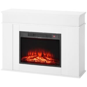 43 inch freestanding fireplaces, 1500w 5120btu fake electric fireplace stove heater with mantel, overheating protection, adjustable flames,timer, remote, for living room,bedroom,white