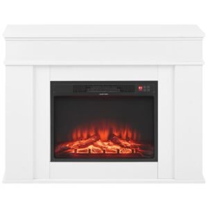 43 inch freestanding fireplaces, 1500w 5120btu fake electric fireplace stove heater with mantel, overheating protection, adjustable flames,timer, remote, for living room,bedroom,white