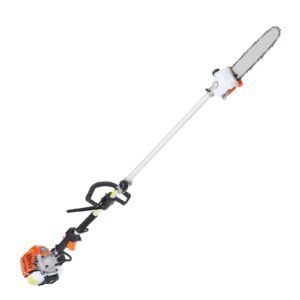 43cc 6 in 1 multi functional trimming tools, gas hedge trimmer, weed eater, string trimmer, brush cutter, edger, pole saw chainsaw pruner with extension pole