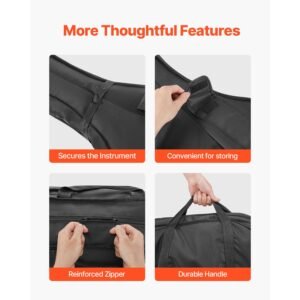 4/4 full size cello case, nylon waterproof, lightweight portable travel carrying bag, with reinforced handle, dual shoulder straps, anti scratch, professional cello shape, for cello, black