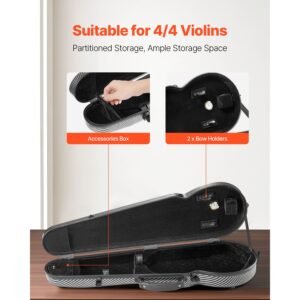 4/4 full size violin case, built in hygrometer, lightweight portable travel carrying bag, with plush lining, dual shoulder straps, anti scratch, professional triangular shape, for violin, black