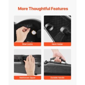 4/4 full size violin case, built in hygrometer, lightweight portable travel carrying bag, with plush lining, dual shoulder straps, anti scratch, professional triangular shape, for violin, black