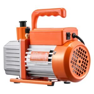4.5 cfm ac vacuum pump and gauge set, single stage rotary vane hvac air vacuum pump, a/c refrigerant manifold gauge kit, with leak detector hoses, for r134a, r12, r22, r502a, r410a, r404, r407c