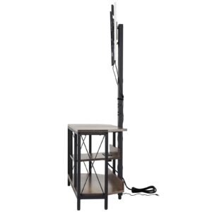 45" TV Stand with Mount for up to 75 in TVs, Entertainment Center with Power Outlet & LED Lights, Height Adjustable TV Console with Mount with 3 Tiers Storage Cabinets for Bedroom, Living Room