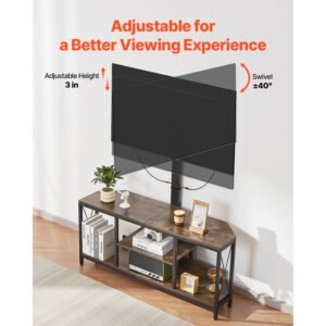 45" tv stand with mount for up to 75 in tvs, entertainment center with power outlet & led lights, height adjustable tv console with mount with 3 tiers storage cabinets for bedroom, living room