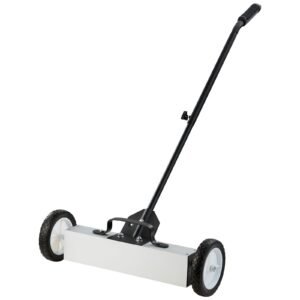 45lbs rolling magnetic sweeper with wheels, push type magnetic pick up sweeper, 18 inch large magnet pickup lawn sweeper, magnet with telescoping handle, easy cleanup of workshop garage yard