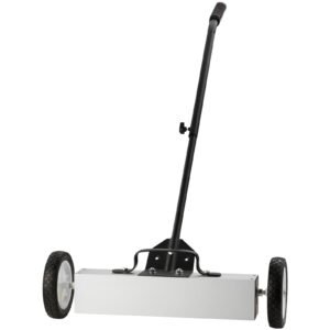 45lbs rolling magnetic sweeper with wheels, push type magnetic pick up sweeper, 18 inch large magnet pickup lawn sweeper, magnet with telescoping handle, easy cleanup of workshop garage yard