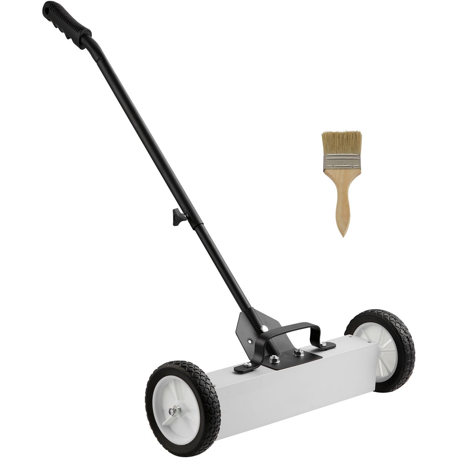 45lbs rolling magnetic sweeper with wheels, push type magnetic pick up sweeper, 18 inch large magnet pickup lawn sweeper, magnet with telescoping handle, easy cleanup of workshop garage yard