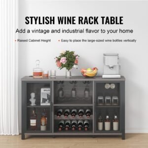47 inch industrial bar cabinet, wine table for liquor & glasses, sideboard buffet cabinet with wine rack, freestanding farmhouse wood coffee bar cabinet for living room, home bar, kitchen