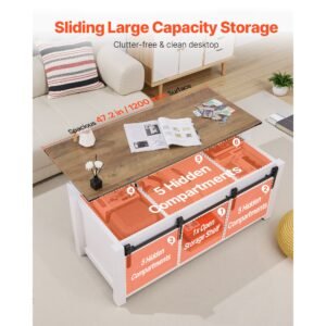 47.2 in farmhouse lift top coffee table, rustic center table with barn door and hidden storage compartment, modern rectangle lifting tabletop for living room, office, home, easy assembly, white
