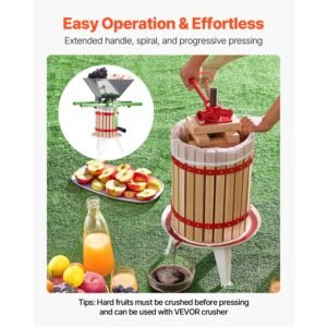 4.75 gal/18l fruit wine press, solid wood basket with 8 blocks, heavy duty manual juice maker, cider apple grape tincture honey olive oil making press with handle for kitchen, home