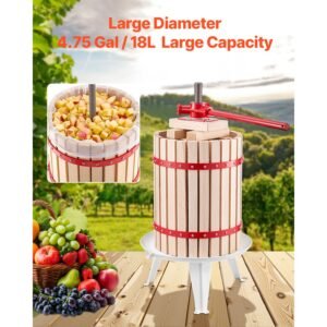 4.75 gal/18l fruit wine press, solid wood basket with 8 blocks, heavy duty manual juice maker, cider apple grape tincture honey olive oil making press with handle for kitchen, home