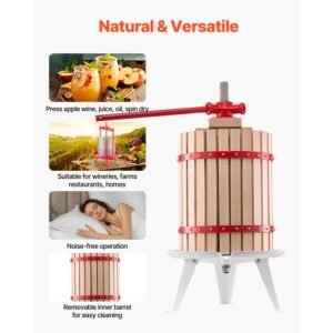 4.75 gal/18l fruit wine press, solid wood basket with 8 blocks, heavy duty manual juice maker, cider apple grape tincture honey olive oil making press with handle for kitchen, home