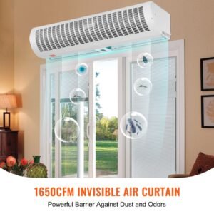 48" commercial indoor air curtain super power 2 speeds 1650cfm, wall mounted air curtains for doors, indoor over door fan with heavy duty limit switch, easy install 110v unheated