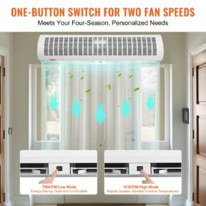 48" commercial indoor air curtain super power 2 speeds 1650cfm, wall mounted air curtains for doors, indoor over door fan with heavy duty limit switch, easy install 110v unheated