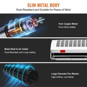 48" commercial indoor air curtain super power 2 speeds 1650cfm, wall mounted air curtains for doors, indoor over door fan with heavy duty limit switch, easy install 110v unheated