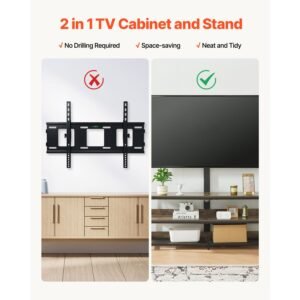 48" tv stand with mount for up to 75 in tvs, entertainment center with power outlet, height adjustable tv console with mount with 3 tiers open storage cabinets for bedroom, living room, browm