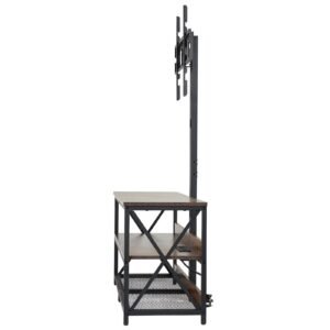 48" TV Stand with Mount for up to 75 in TVs, Entertainment Center with Power Outlet, Height Adjustable TV Console with Mount with 3 Tiers Open Storage Cabinets for Bedroom, Living Room, Browm