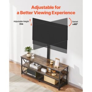 48" tv stand with mount for up to 75 in tvs, entertainment center with power outlet, height adjustable tv console with mount with 3 tiers open storage cabinets for bedroom, living room, browm