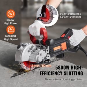 4800w wall chaser 38mm/1.5" cutting width,wall groove cutting machine 52mm/2" cutting depth,wall slotting machine with 5 saw blades 6.3" diameter 5000r/min,one time forming dustless
