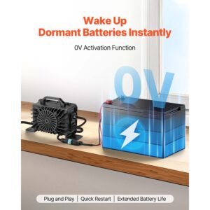 48v 18a lithium battery charger, 58.4v, ac dc lifepo4 smart charger, with waterproof connector, led indicator, 0v activation, for lifepo4 deep cycle rechargeable batteries of boat, rv, ip68