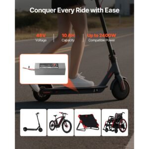 48v electric scooter battery, 10ah, ebike lithium battery pack with 30a bms, charger, t plug expansion cable, 500+ cycles, compatible with 2400w motors, for electric bikes bicycles, scooters