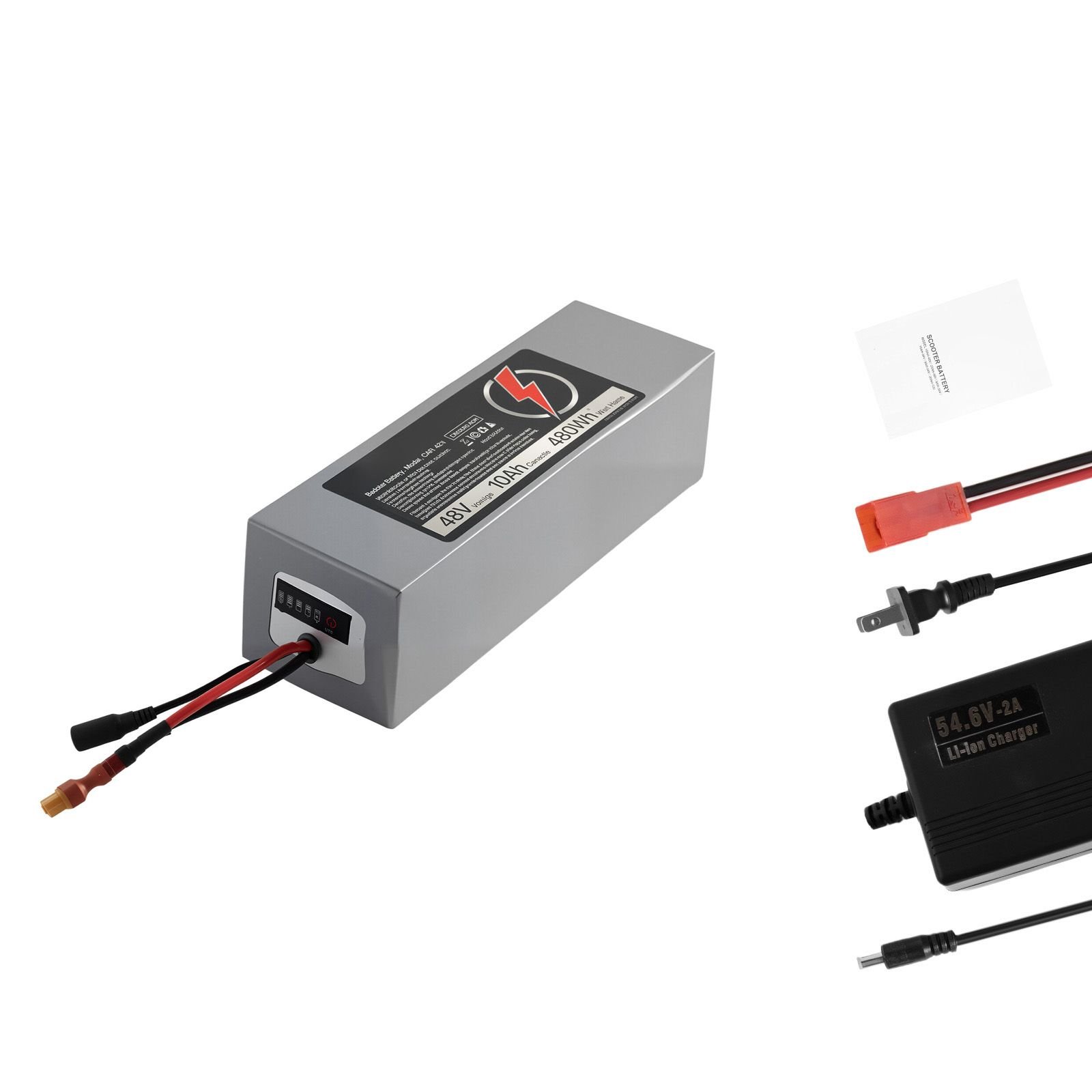 48v electric scooter battery, 10ah, ebike lithium battery pack with 30a bms, charger, t plug expansion cable, 500+ cycles, compatible with 2400w motors, for electric bikes bicycles, scooters