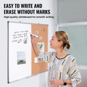 48"x 36" whiteboard & cork board combo with aluminum frame – 2 in 1 magnetic dry erase bulletin board for wall mount – ideal for school, home, office