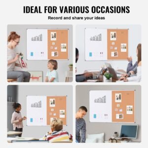 48"x 36" whiteboard & cork board combo with aluminum frame – 2 in 1 magnetic dry erase bulletin board for wall mount – ideal for school, home, office