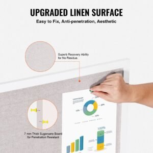48"x36" white cork board with linen surface – stylish wall mounted bulletin board for home, school, office – elegant & functional noticeboard