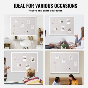 48"x36" white cork board with linen surface – stylish wall mounted bulletin board for home, school, office – elegant & functional noticeboard