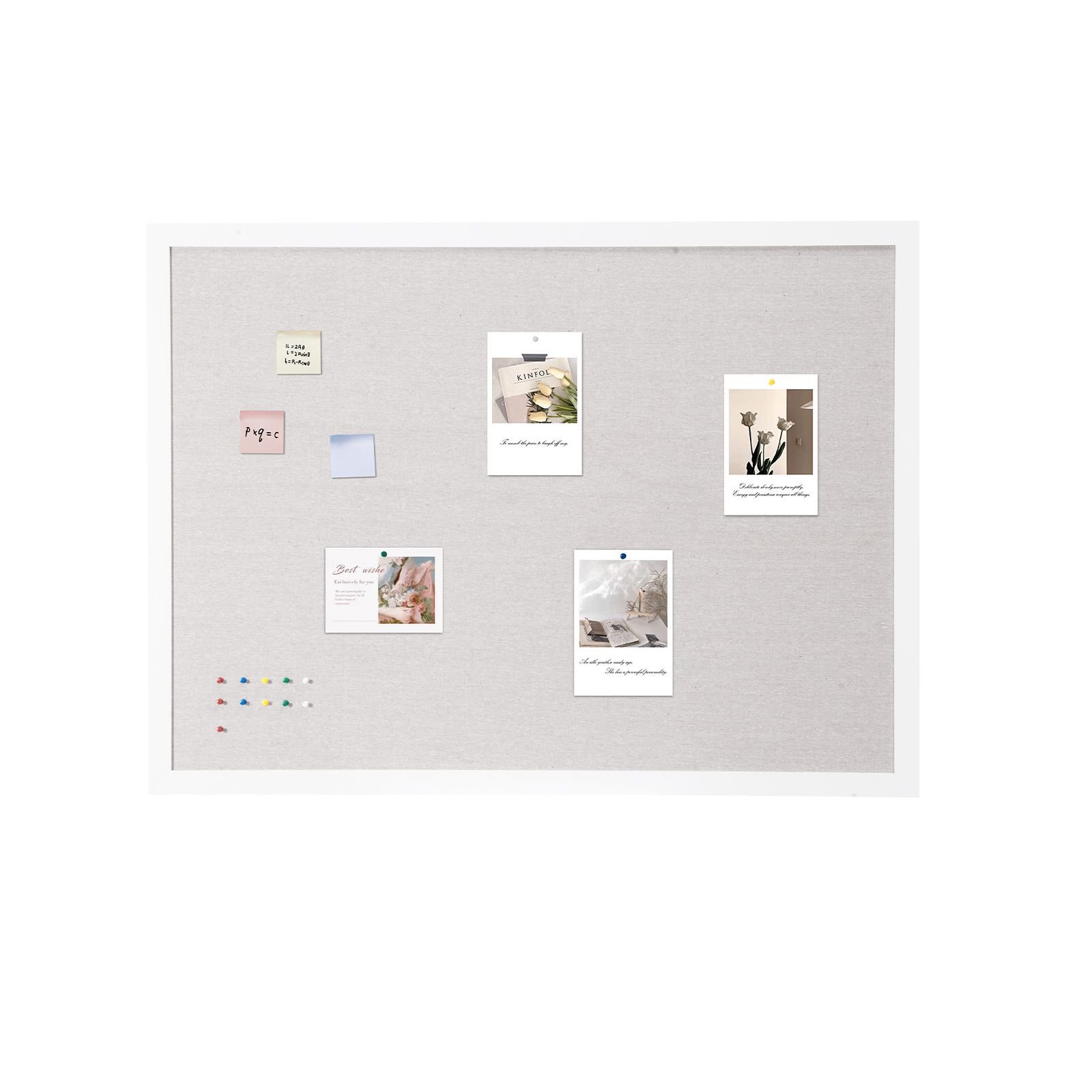 48"x36" white cork board with linen surface – stylish wall mounted bulletin board for home, school, office – elegant & functional noticeboard