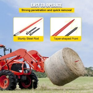 49" hay bale spear 3000 lbs capacity with nut and sleeve