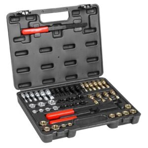49 piece thread chaser set, unc unf and metric thread restorer tool, rethreading tool kit with 22 taps 24 dies 3 thread files storage case, heat treated steel, for mechanics diy enthusiasts