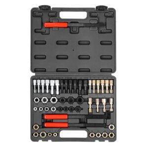 49 piece thread chaser set, unc unf and metric thread restorer tool, rethreading tool kit with 22 taps 24 dies 3 thread files storage case, heat treated steel, for mechanics diy enthusiasts