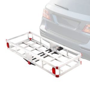 49.4 x 22.4 x 7.1 in hitch cargo carrier, 500lbs loading capacity trailer hitch mounted cargo basket, rust proof aluminum luggage carrier rack fits 2" hitch receiver for suv truck pickup camping