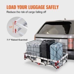 49.4 x 22.4 x 7.1 in hitch cargo carrier, 500lbs loading capacity trailer hitch mounted cargo basket, rust proof aluminum luggage carrier rack fits 2" hitch receiver for suv truck pickup camping
