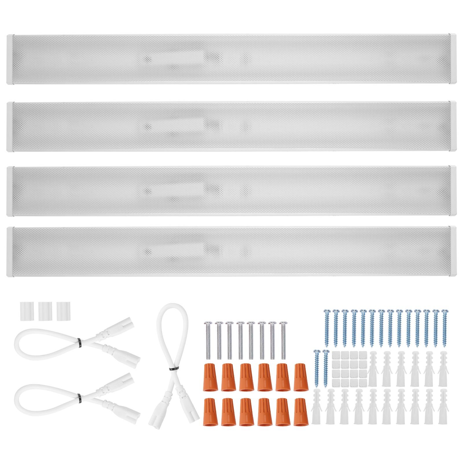 4ft led wraparound light, 50w, 5500lm flush mount led shop light, 4 pack 6500k daylight led kitchen ceiling lighting fixtures, for garage office laundry fluorescent tube replacement, fcc