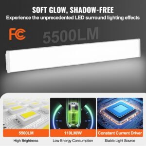4ft led wraparound light, 50w, 5500lm flush mount led shop light, 4 pack 6500k daylight led kitchen ceiling lighting fixtures, for garage office laundry fluorescent tube replacement, fcc