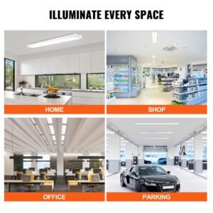 4ft led wraparound light, 50w, 5500lm flush mount led shop light, 4 pack 6500k daylight led kitchen ceiling lighting fixtures, for garage office laundry fluorescent tube replacement, fcc