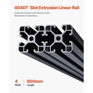 4pcs 23.6 in (600 mm) t slot 4040 aluminum extrusion profile, european standard anodized linear rail, high strength extruded aluminum rail for 3d printer, cnc machine diy, laser engraving, black