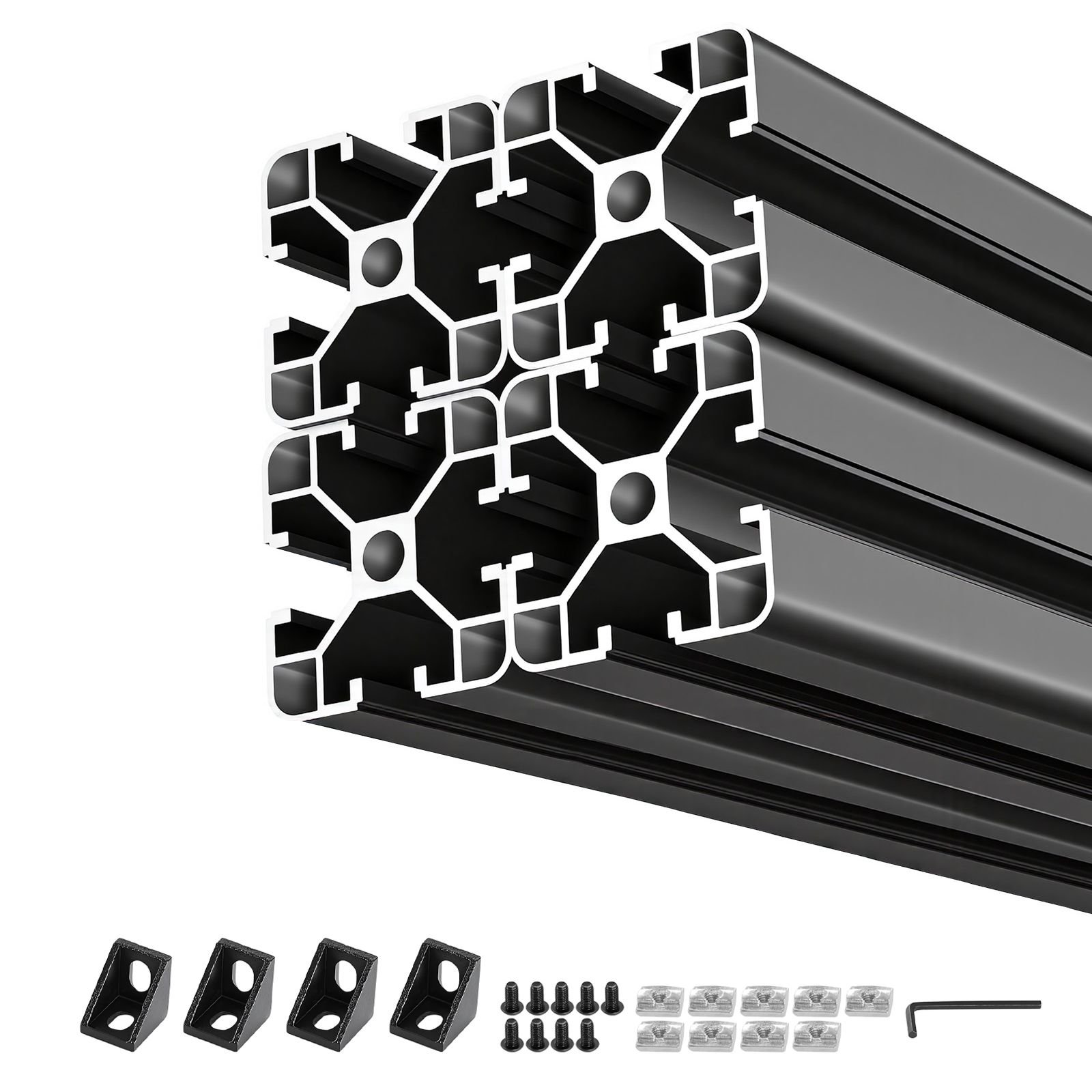4pcs 4040 aluminum extrusion profile, 15.75 inch 400 mm, t slot european standard anodized linear rail, high strength extruded aluminum rail, for 3d printer parts and cnc diy workbench, black