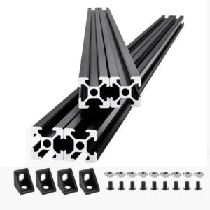4PCS 47.2 in (1200mm) T Slot 2020 Aluminum Extrusion Profile, European Standard Anodized Linear Rail, High-Strength Extruded Aluminum Rail for 3D Printer, CNC Machine DIY, Laser Engraving, Black