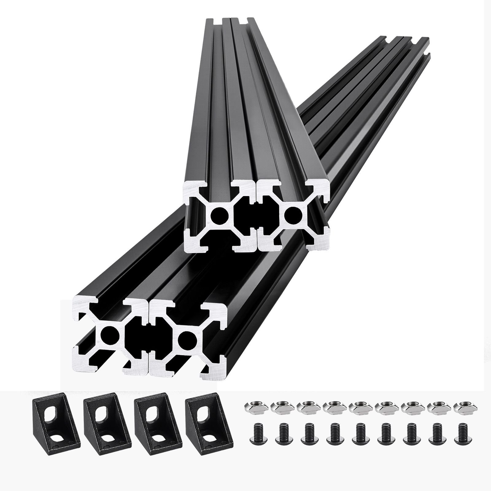 4pcs 47.2 in (1200mm) t slot 2020 aluminum extrusion profile, european standard anodized linear rail, high strength extruded aluminum rail for 3d printer, cnc machine diy, laser engraving, black