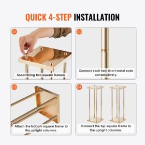 4pcs gold metal column wedding flower stand, 31.5inch high with metal laminate, vase geometric centerpiece stands, cylindrical floral display rack for events reception, party road leads